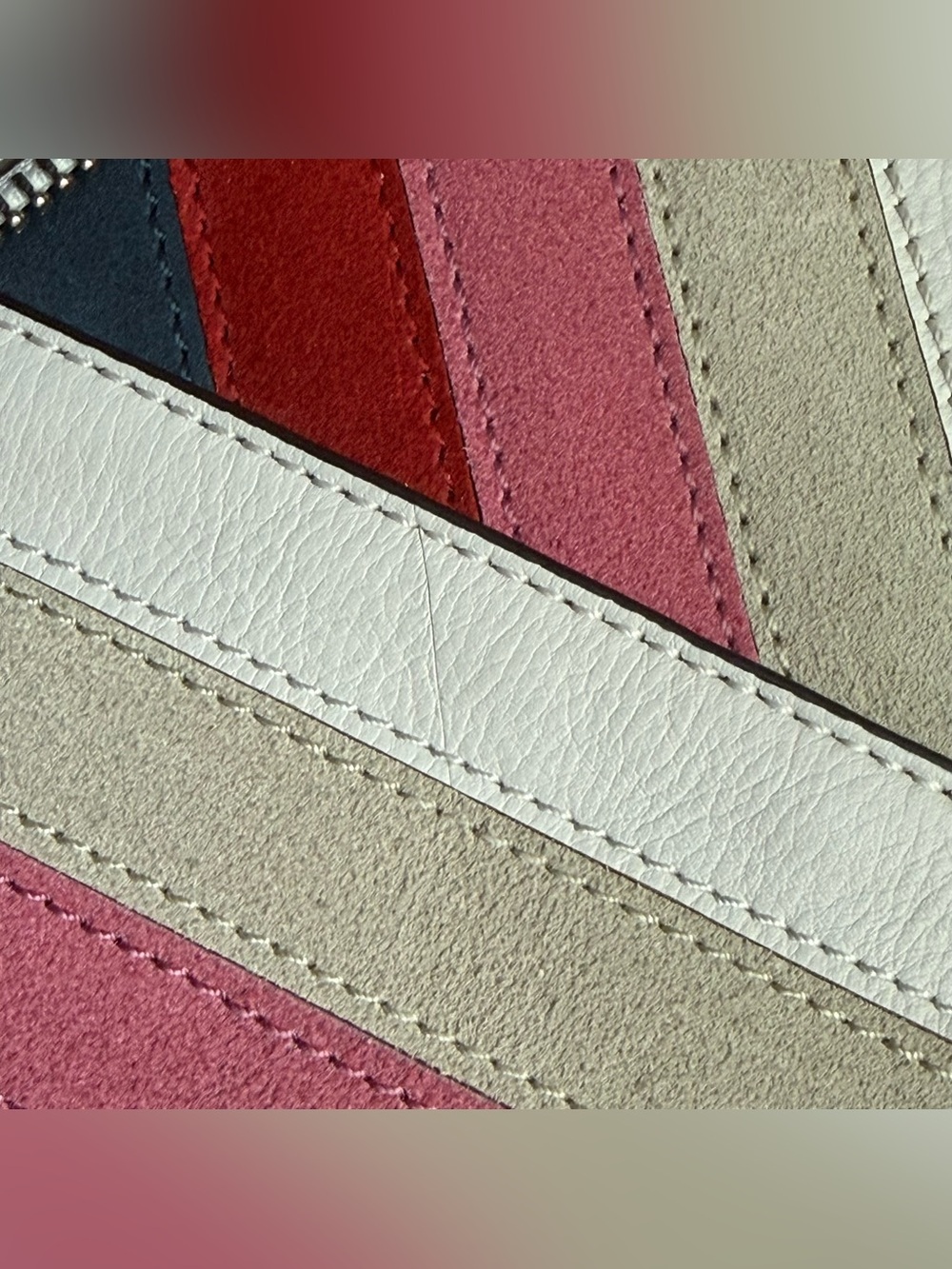 Rebecca Minkoff Chevron Suede Envelope Clutch in Navy, Red, Pink, Cream - Picture 4 of 11